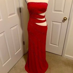 Strapless beaded and cut out gown